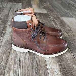 Franco Fortini Mens Ken Cognac Leather Ankle Lace Lug Boots 10 10.5 READ As Is!